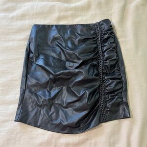 Black Faux Leather Skirt with Chain Detail